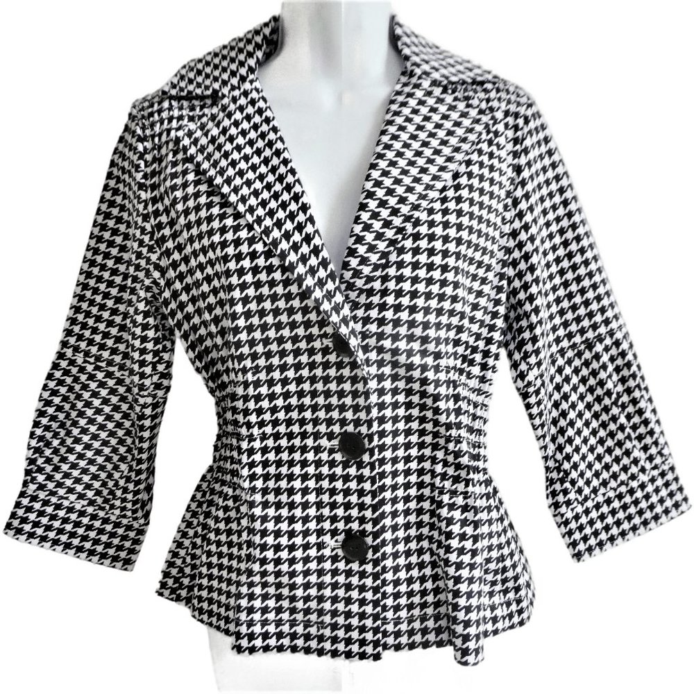 Houndstooth Blazer Joan Rivers Vintage Monochrome Stretchy Comfort Cinched S